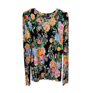 BCBGMaxAzria Floral Long Sleeve Top Size Large Crewneck Garden Multi Hippie NEW